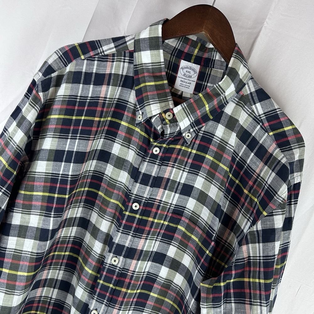 Brooks Brothers Shirt Men's XXL Plaid Long Sleeve Button Down Cotton Lightweight